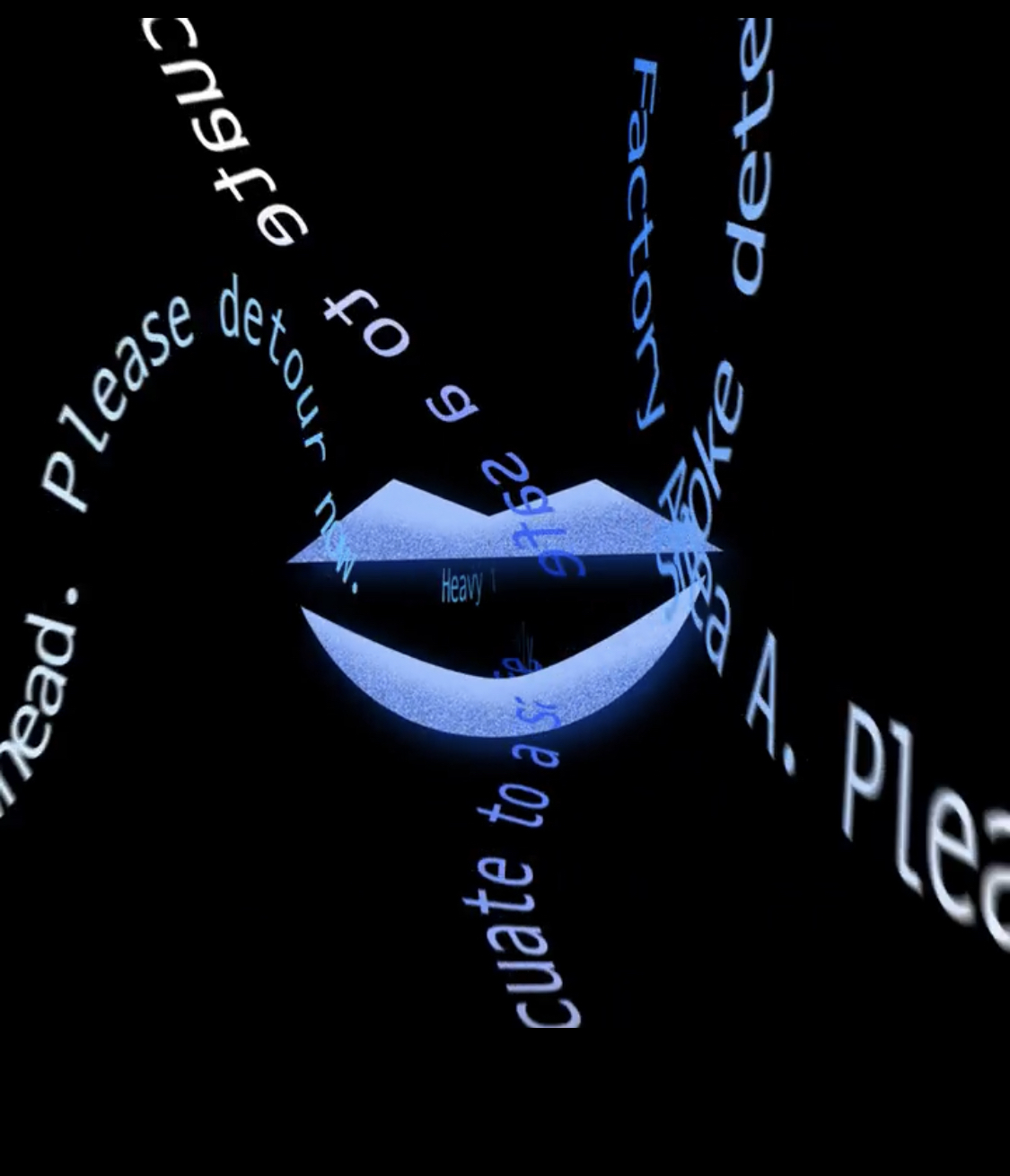 Text swirling around a mouth